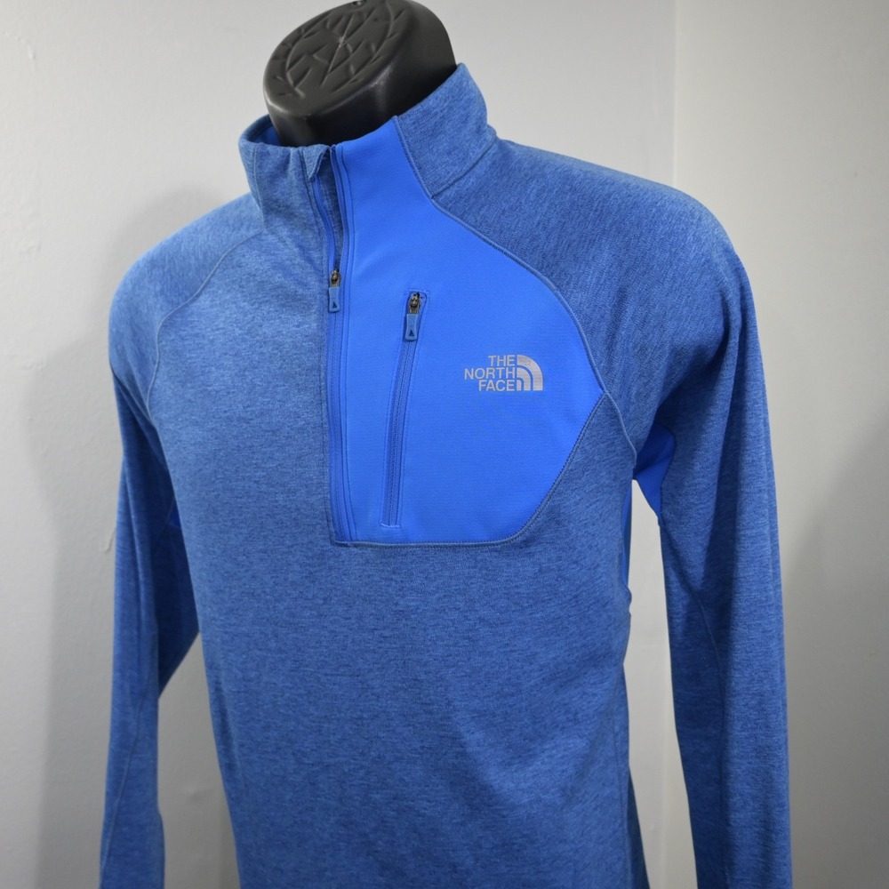 The North Face FlashDry 1/4 Zip Pullover Mens Medium Blue Thumbholes Running